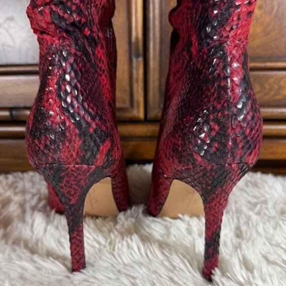 Jessica Simpson Loury Wicked Red Nuevo Stretch Python Textured Faux Leather Boot - Picture 13 of 15